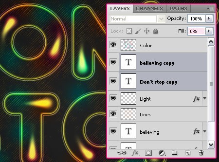 Photoshop制作出漂亮的彩色萤火水晶字效果