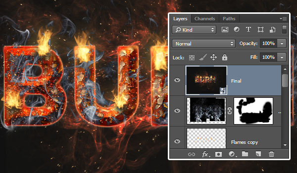 Photoshop制作炫酷逼真的燃烧火焰艺术字体教程