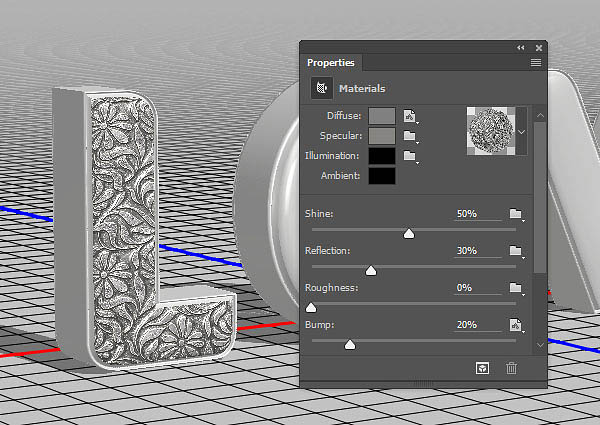 PS利用3D工具制作细腻的浮雕花纹立体字教程