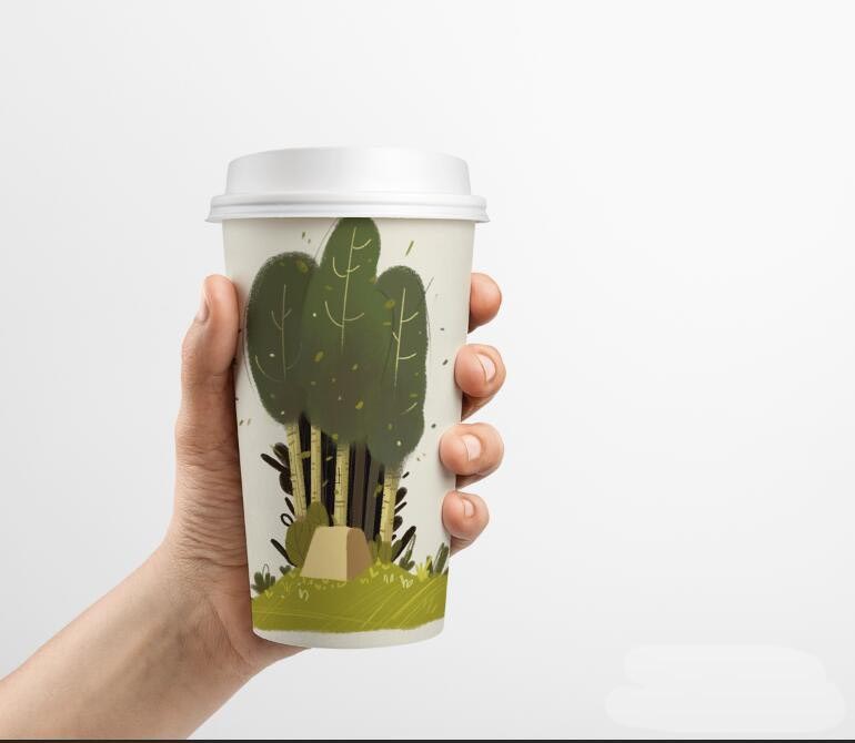 ps怎么手绘咖啡杯中的水墨树林图案?