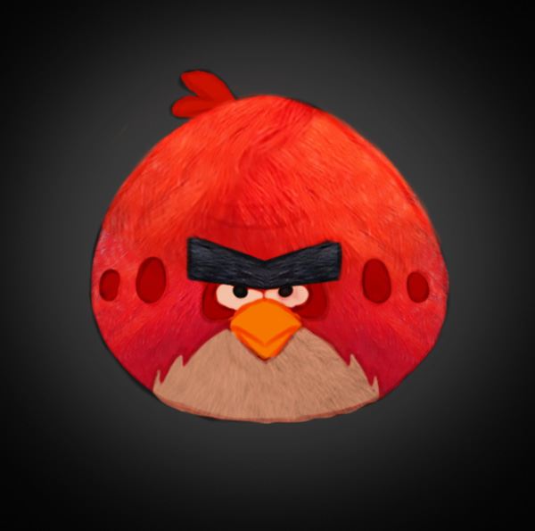 ps绘制一个超逼真毛茸茸的红色愤怒小鸟图片