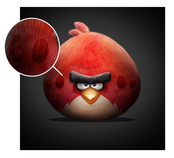 ps绘制一个超逼真毛茸茸的红色愤怒小鸟图片
