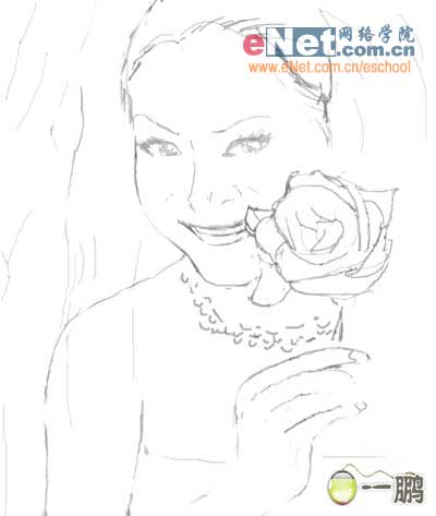 ps怎样绘制一张穿着白色婚纱手拿玫瑰的新娘图片 ps鼠绘人物教程