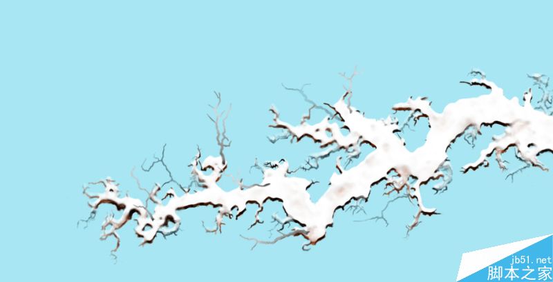 PS自带笔刷及滤镜绘制漫天大雪下的中国风梅花图