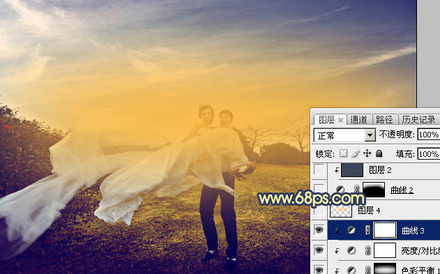 Photoshop调出大气的晨曦暖色外景婚片