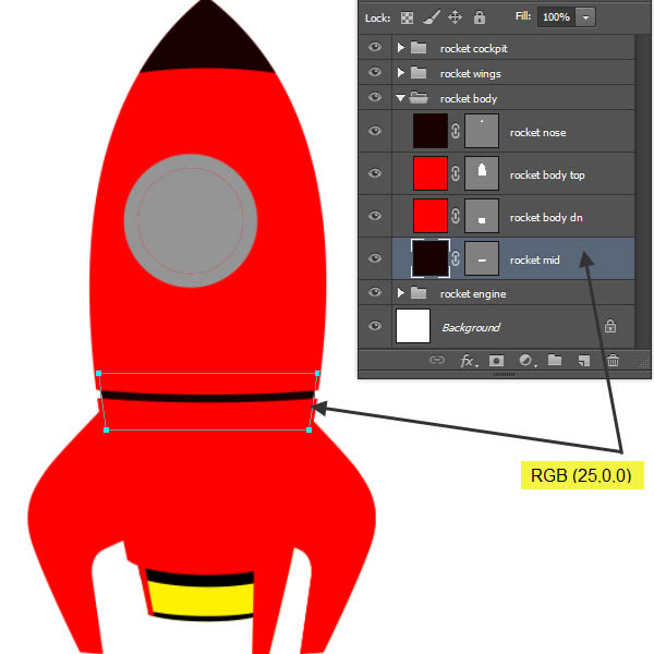 PS制作精致的红色卡通小火箭