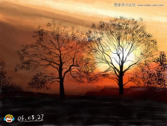photoshop鼠绘出晨曦中的树林插画