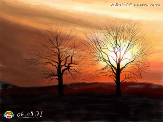 photoshop鼠绘出晨曦中的树林插画