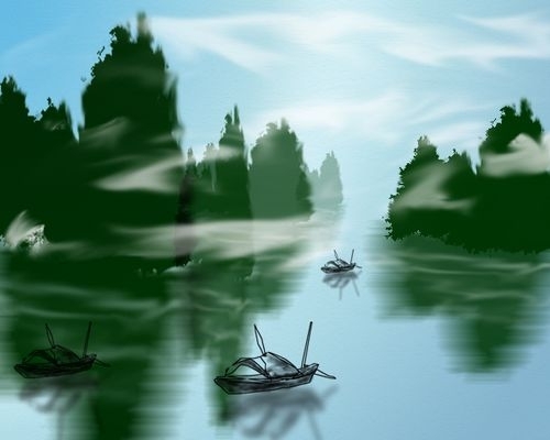photoshop绘制出桂林山水甲天下水墨风格图画效果