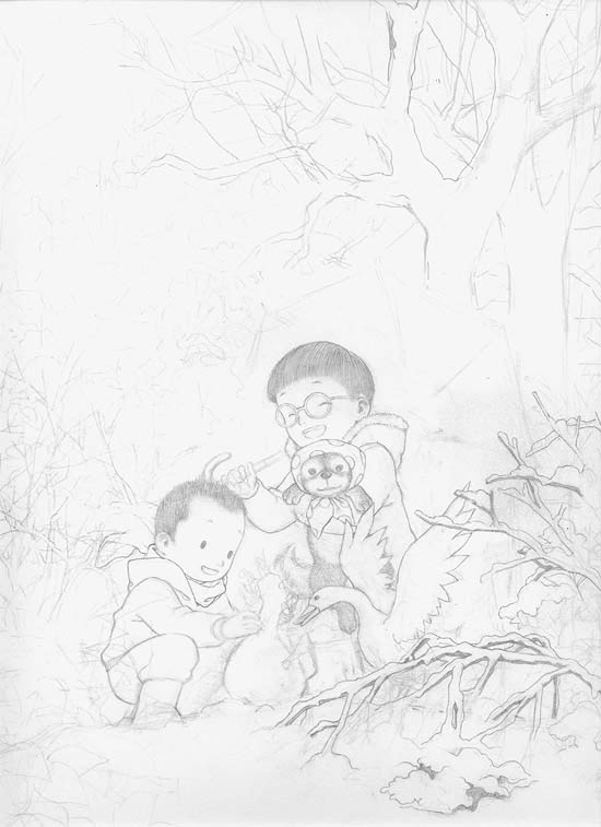 photoshop鼠绘精细的玩雪人的儿童插画