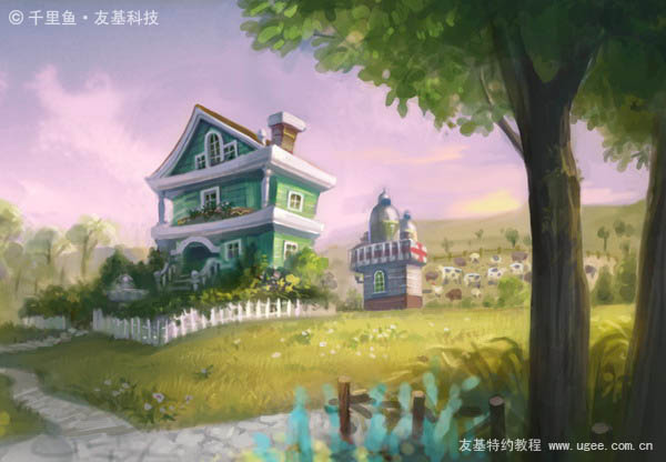 photoshop鼠绘梦幻的绿色卡通小村庄