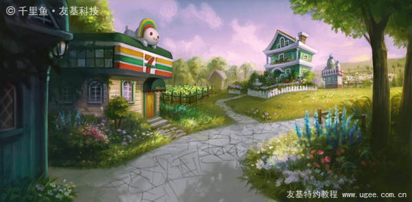 photoshop鼠绘梦幻的绿色卡通小村庄