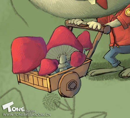 photoshop 鼠绘卡通在森林里采蘑菇的小兔子