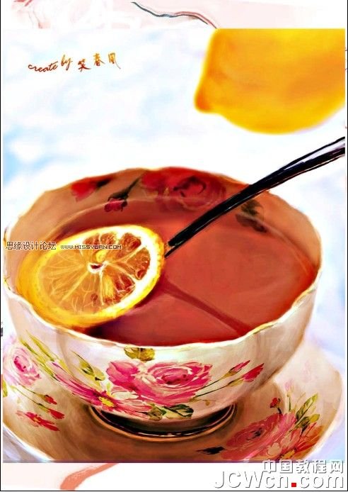 Photoshop鼠绘水彩效果的柠檬茶