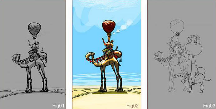 photoshop 鼠绘夸张的沙漠旅行者插画