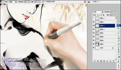 Photoshop CS3 打造水墨风格美女