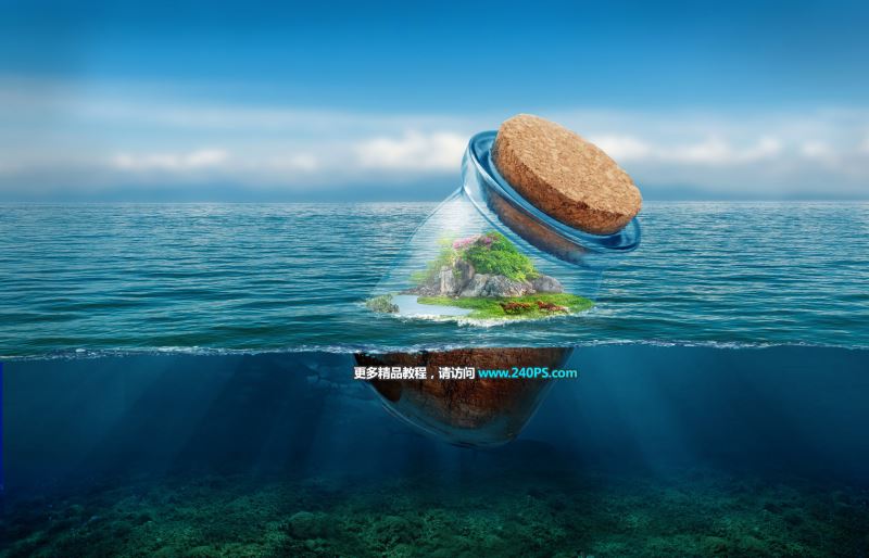 Photoshop创意合成在海面上的漂流瓶图片