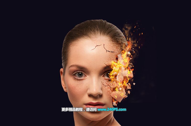 Photoshop创意合成美女脸部被燃烧的特效图片教程