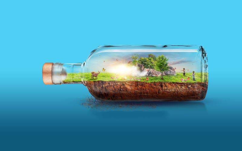 Photoshop怎样制作合成玻璃瓶中唯美好看的绿色生态大自然图片?