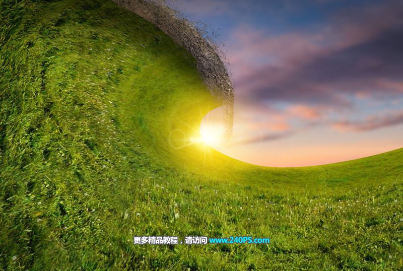 Photoshop创意合成非常壮观的草地波浪翻滚效果教程