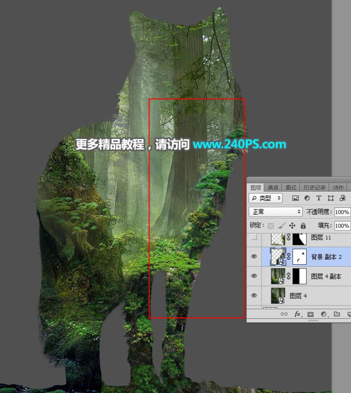 ps怎样制作合成狼与森林结合的二次曝光效果?