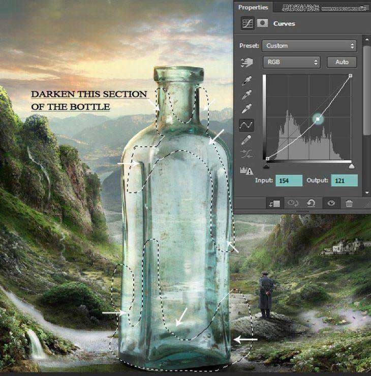 Photoshop创意合成山谷中爬满藤蔓的星空瓶子教程