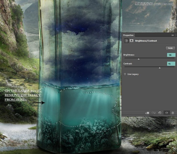 Photoshop创意合成山谷中爬满藤蔓的星空瓶子教程