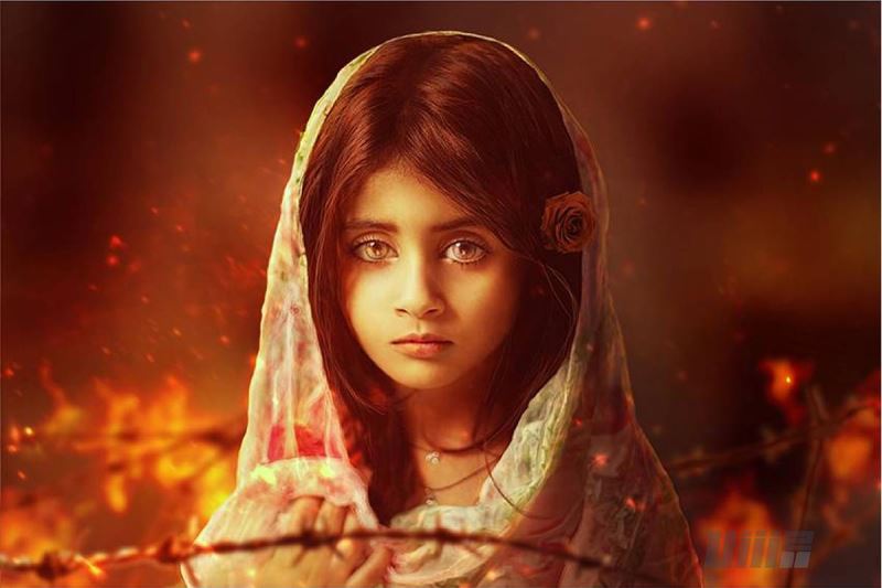 Photoshop创意制作大火中孤独无助的女孩图片教程