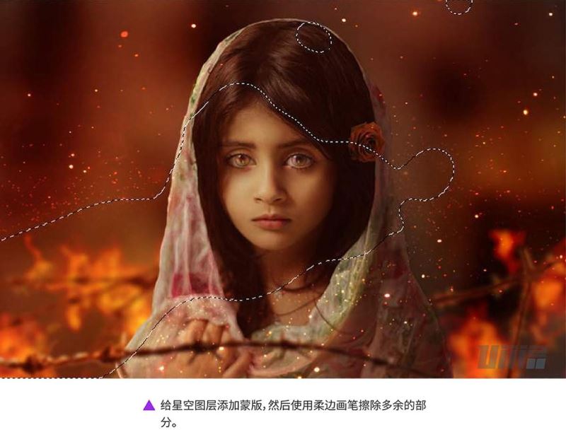 ps创意制作大火中孤独无助的女孩图片教程