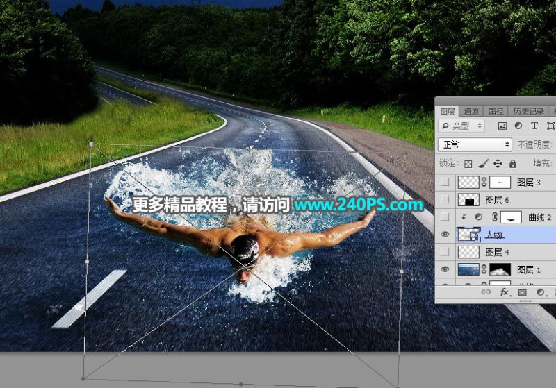 ps创意合成在公路上奋力游泳的人物图片教程