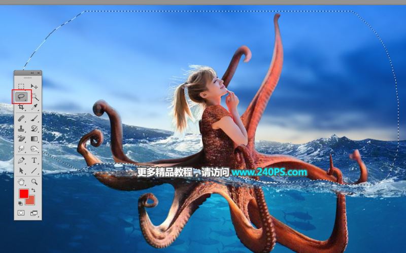 ps创意合成海水中长着章鱼身体的美女图片教程