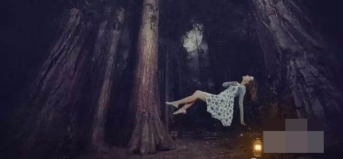 ps创意合成黑暗森林中悬浮在空中的女孩效果教程