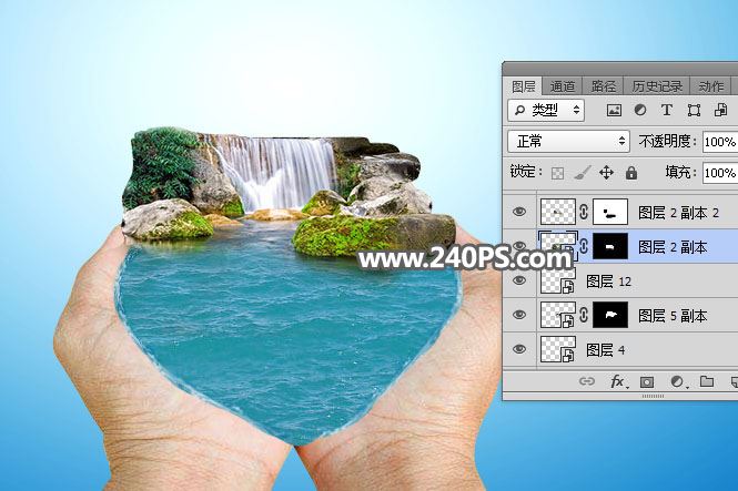 ps创意合成一张双手托起瀑布的图片教程