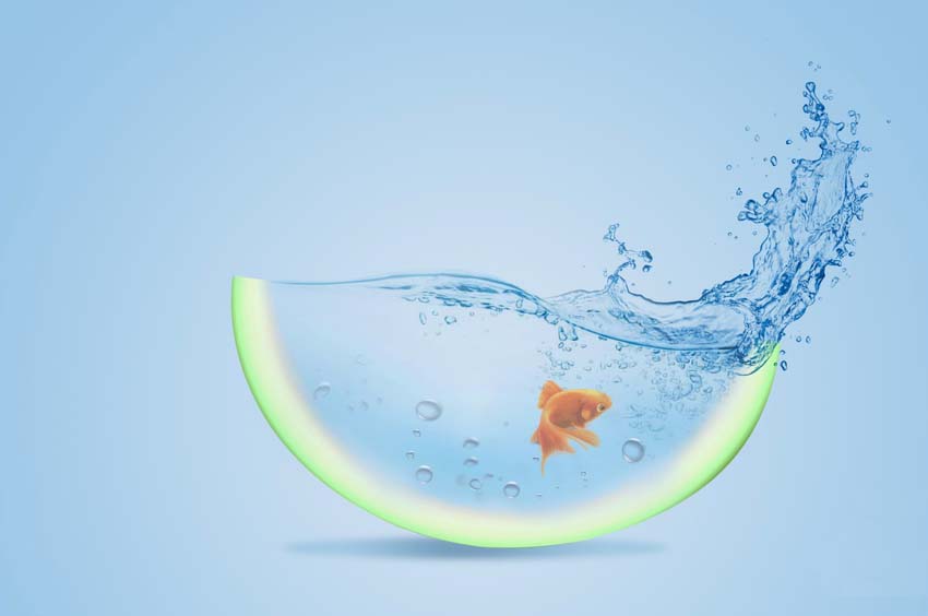 Photoshop怎么合成西瓜中鱼儿游泳的创意海报?