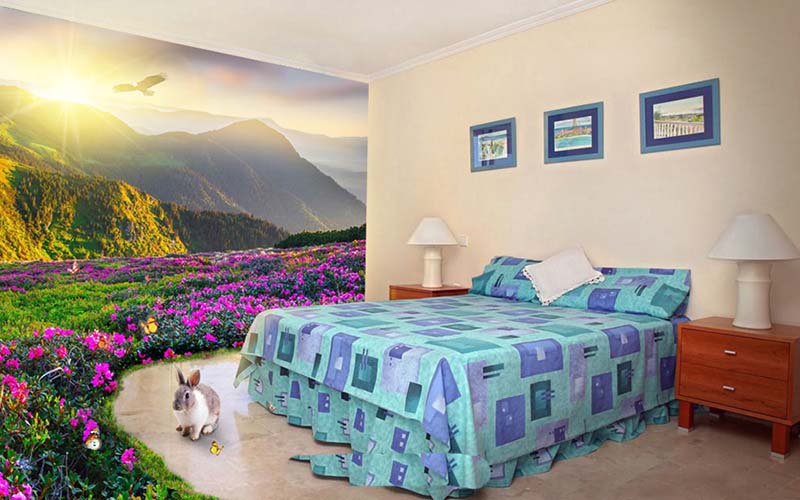 ps怎么成一个明亮的创意的半风景半卧室的图片?
