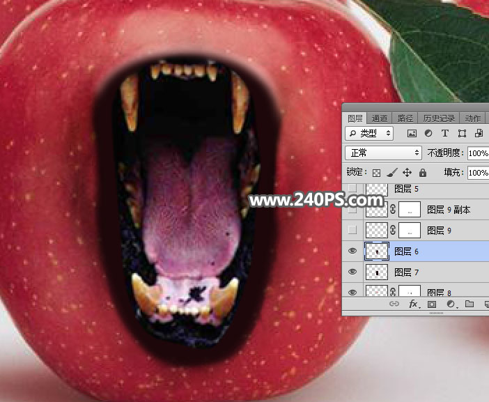 PS创意合成一个张着大嘴巴的恐怖苹果教程