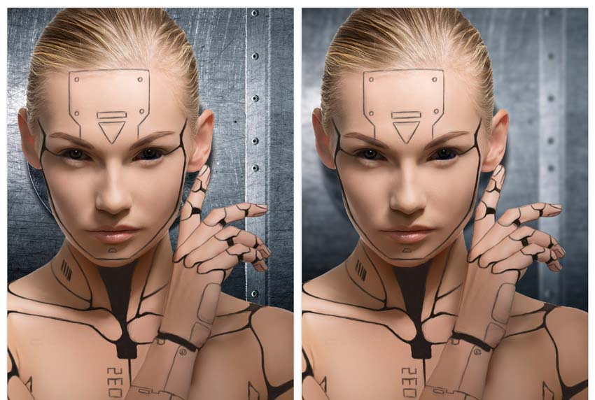 PS怎么将人物照片合成为半机器人效果?