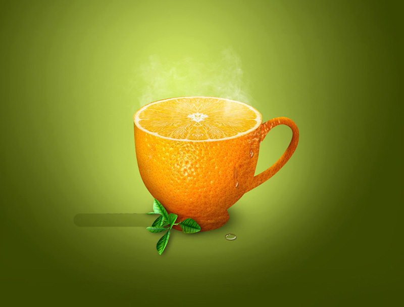 Photoshop怎么合成冒着热气腾腾的橙子茶杯?