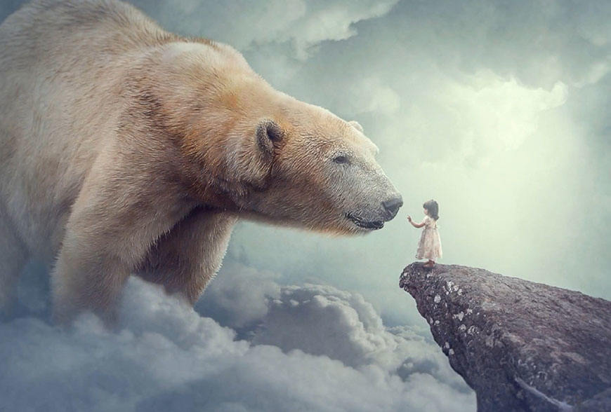 Photoshop合成空中的北极熊与悬崖边的小女孩的唯美场景图教程
