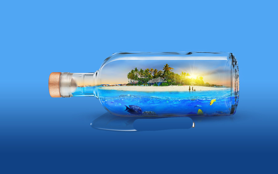 Photoshop怎么在玻璃瓶中合成清凉的夏日海滩效果?