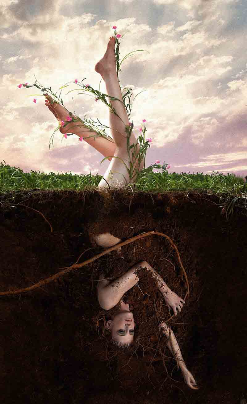 Photoshop后期合成创意在泥土下长出来的美女