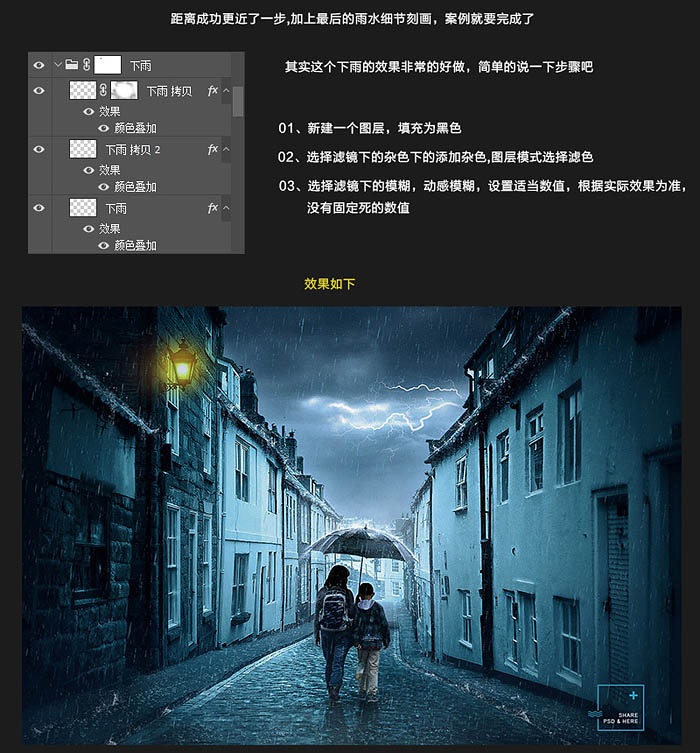 Photoshop合成阴冷的小巷雨夜场景