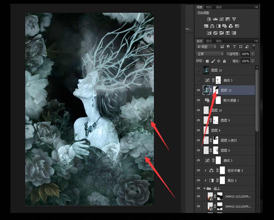 Photoshop合成恐怖主题风格的树妖人像海报