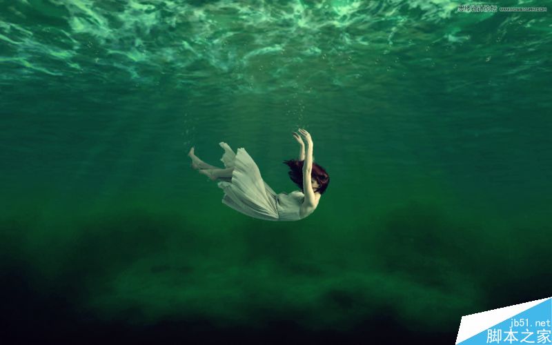 Photoshop合成美女在水底中漂浮的唯美效果图