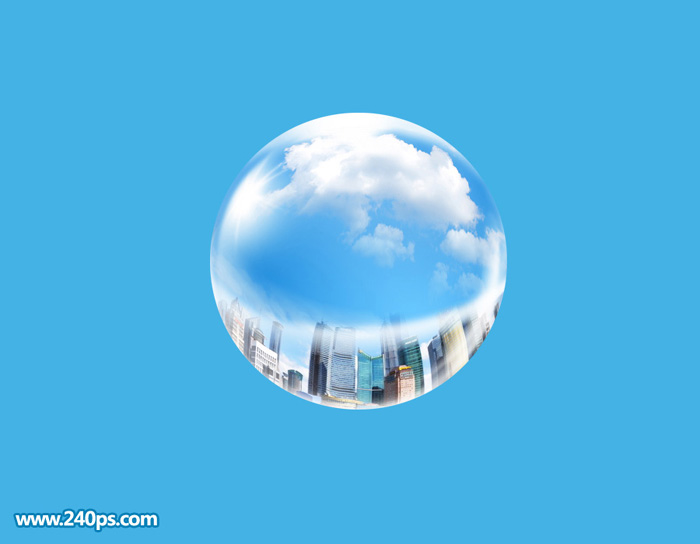 Photoshop合成制作透明泡泡中城市建筑场景
