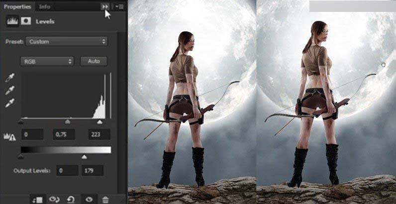 Photoshop合成月亮下拿着弓箭的超酷女战士