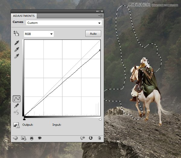 Photoshop合成骑着白马的骑士在山谷中瞭望远方