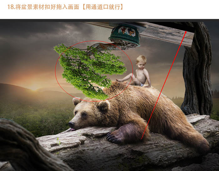 PS合成坐在熊背上的小孩场景