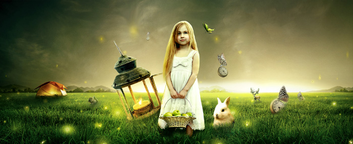 Photoshop合成小女孩憧憬的梦幻的童话世界效果