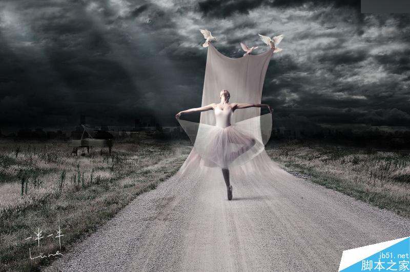 Photoshop创意合成在马路上翩翩起舞的芭蕾舞者